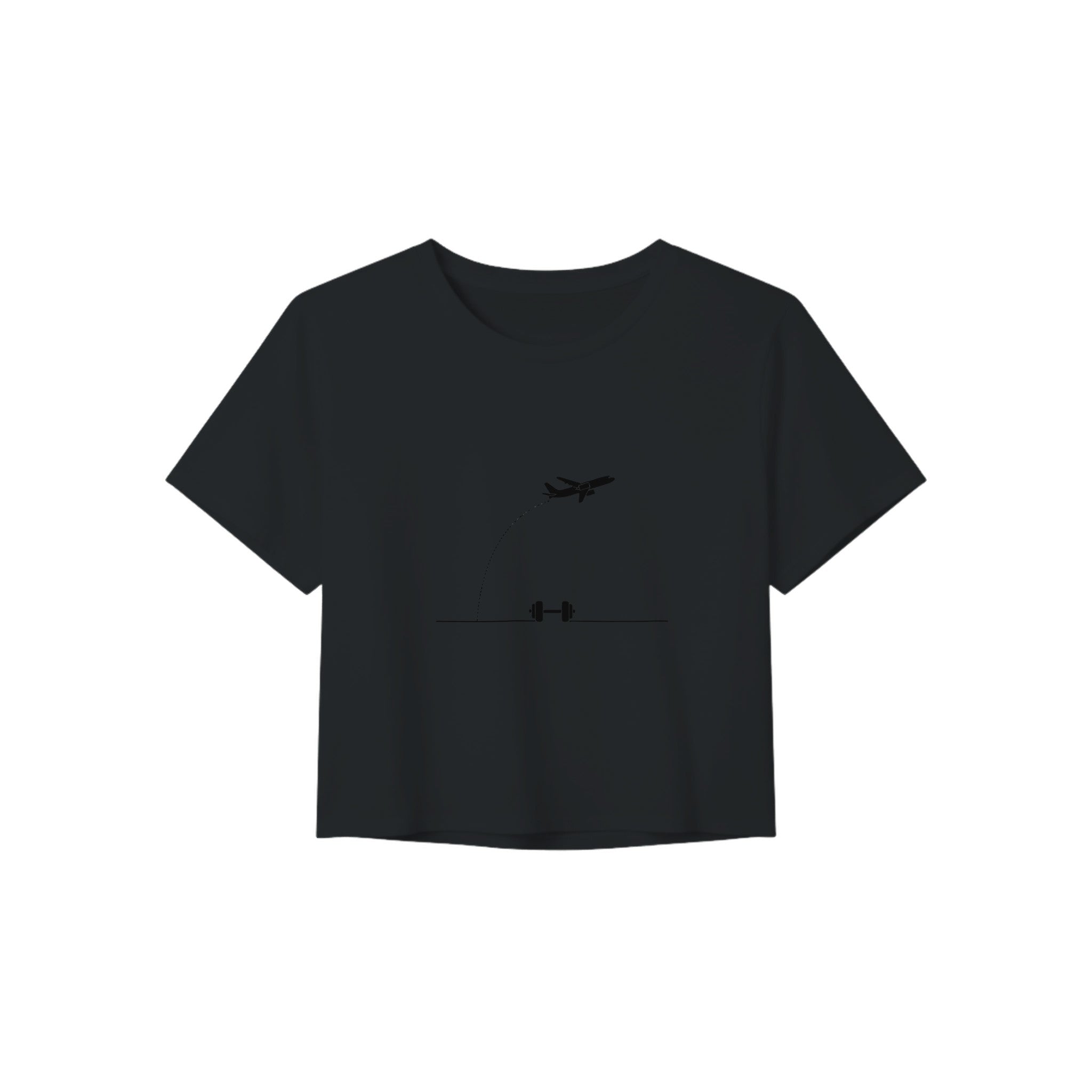Beverage Cart Miles, Bodyweight Wins women's travel crop tee by Dumbbells & Hotels - on model