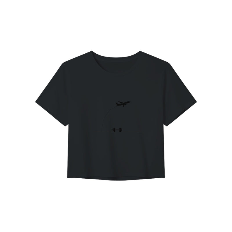 Beverage Cart Miles, Bodyweight Wins women's travel crop tee by Dumbbells & Hotels - on model