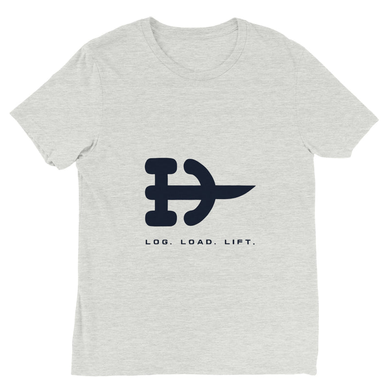 Log. Load. Lift. Tee | Dumbbells & Hotels - Log. Load. Lift. design, tee flat lay