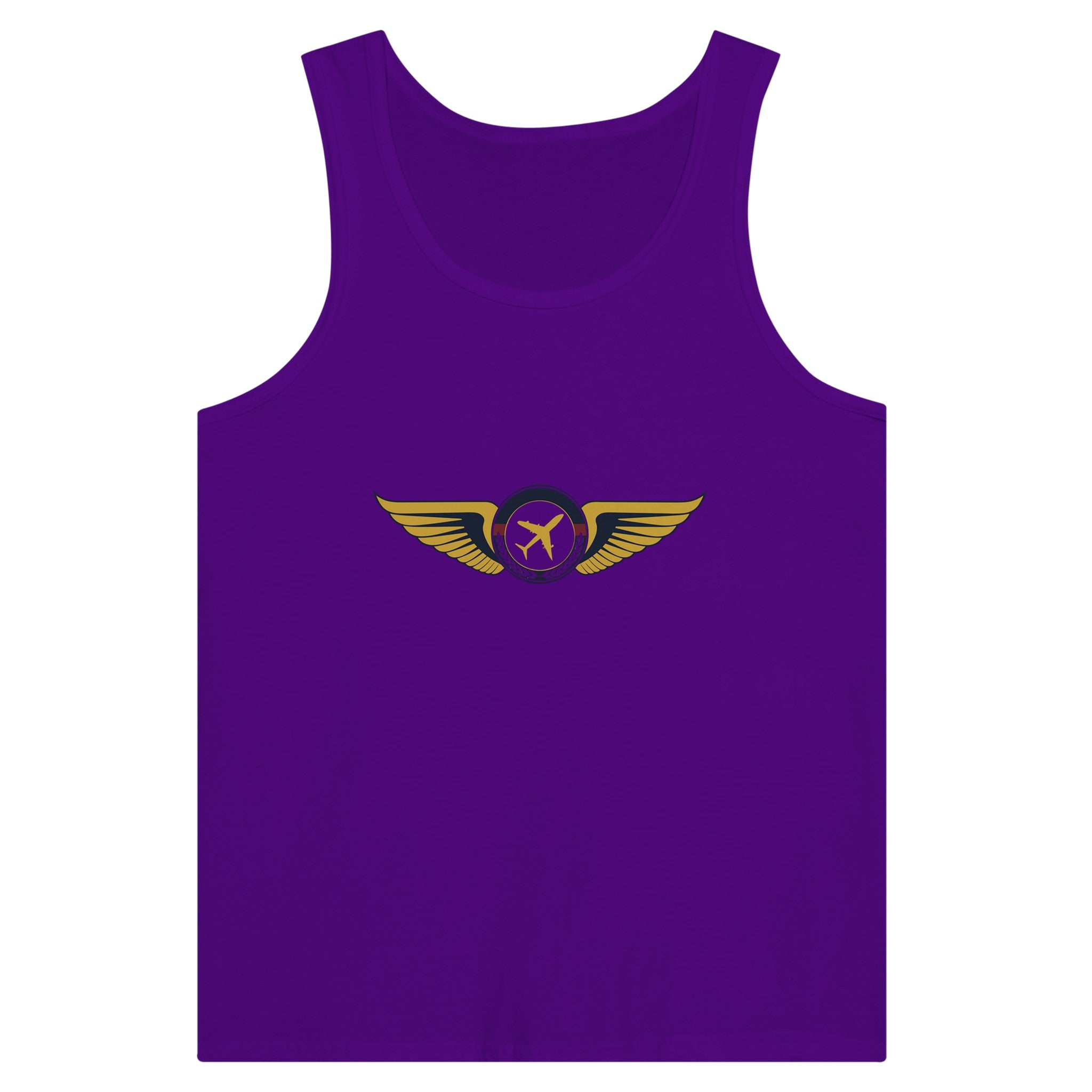 Aviator Wings unisex premium travel tank top, detail view 9 — Dumbbells & Hotels