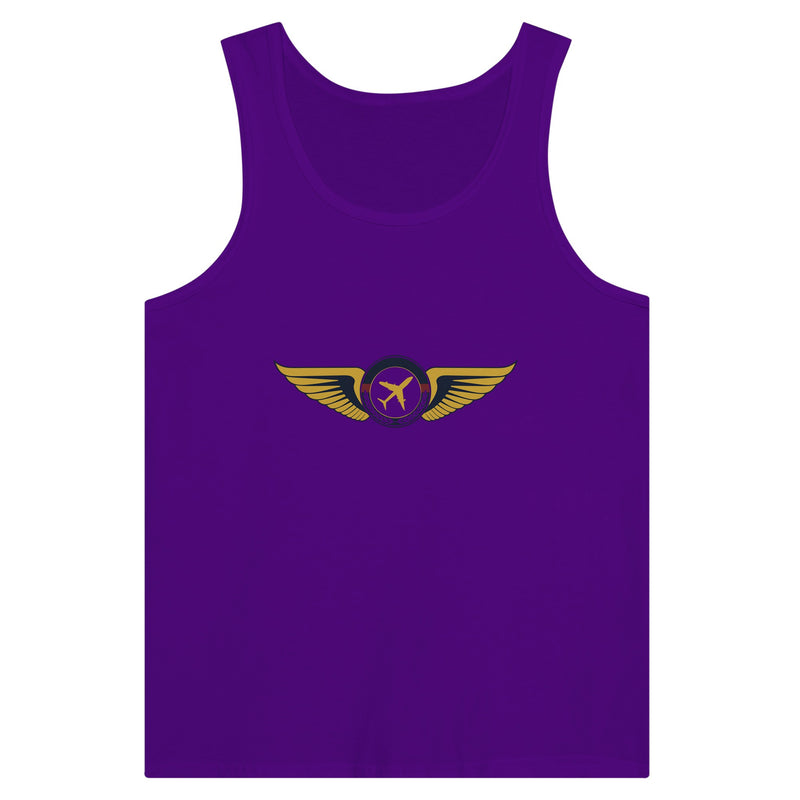 Aviator Wings unisex premium travel tank top, detail view 9 — Dumbbells & Hotels