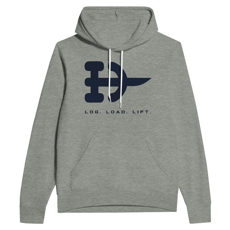 Log. Load. Lift. Hoodie | Dumbbells & Hotels - Log. Load. Lift. design, hoodie product photo