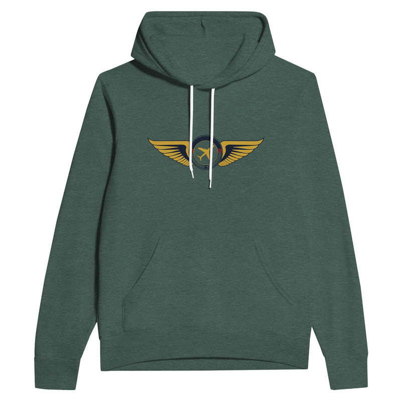 Aviator Wings unisex sponge fleece layover hoodie, flat lay 6 — Dumbbells & Hotels