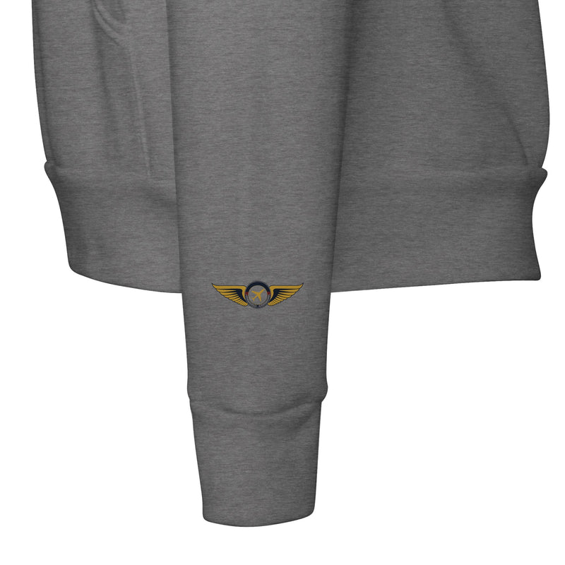 Aviator Wings unisex sponge fleece layover hoodie, flat lay 10 — Dumbbells & Hotels