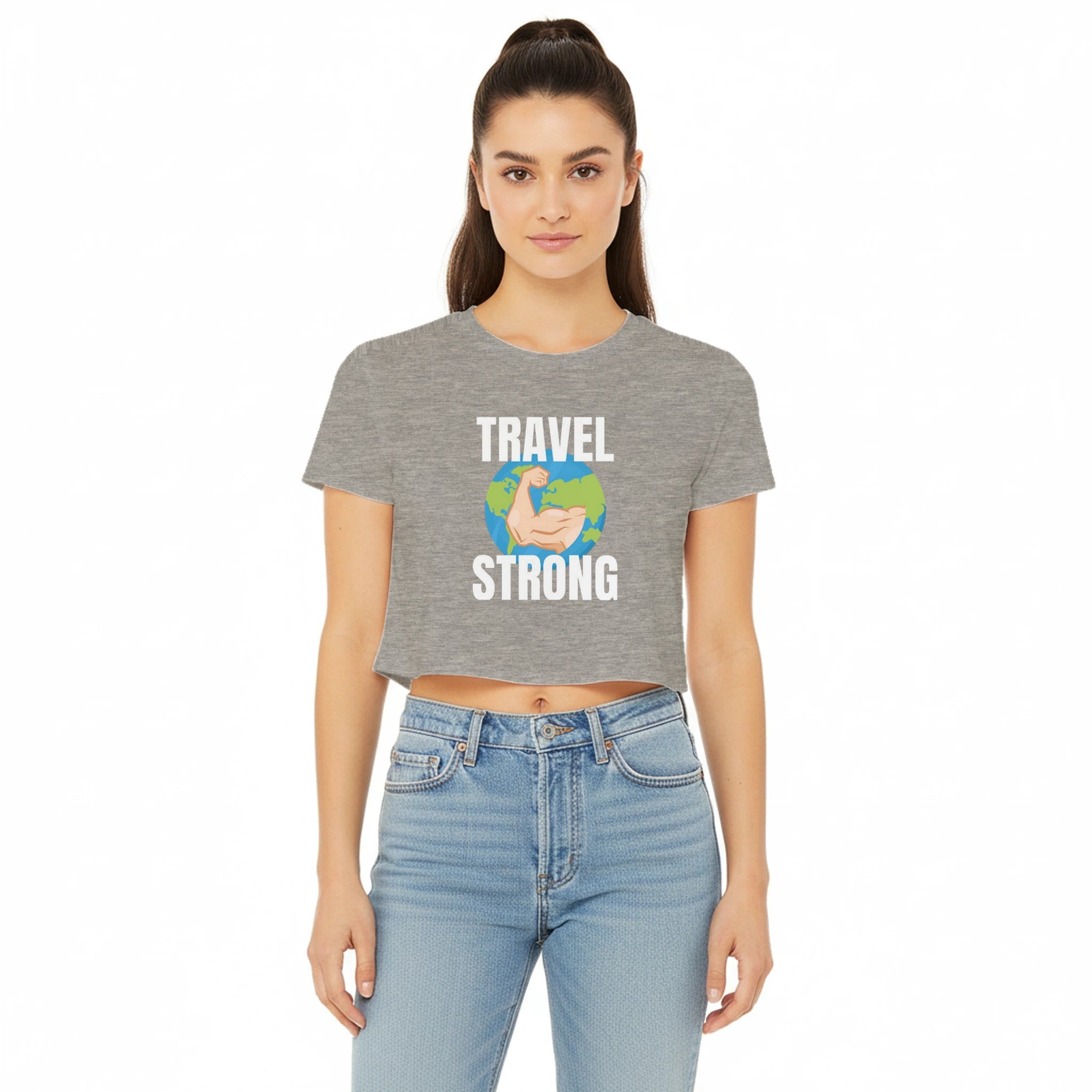 Travel Strong women's crop tee by Dumbbells & Hotels - colorway detail