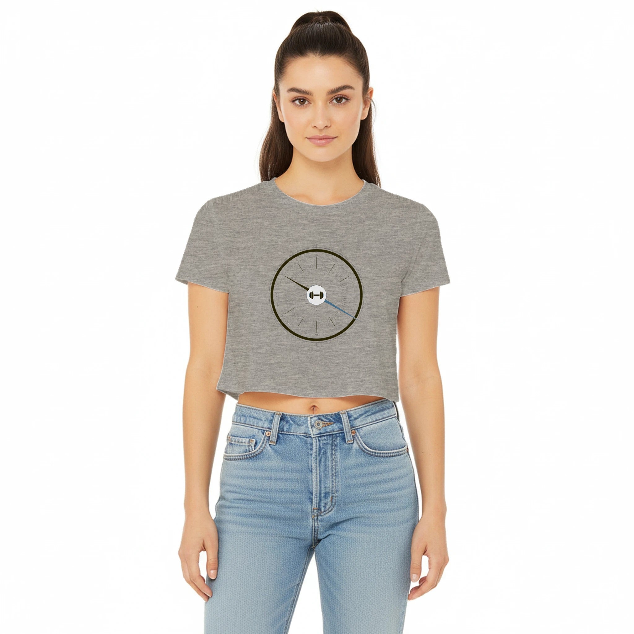 Bedside Manner Barbell Manner crop top lifestyle shot, veteran-founded travel fitness brand