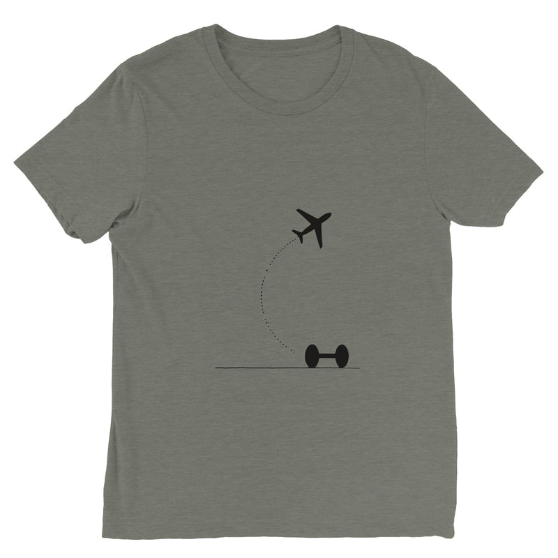 Hotel Key, Fitness Key design flat lay on Grey Triblend unisex tee - Dumbbells & Hotels