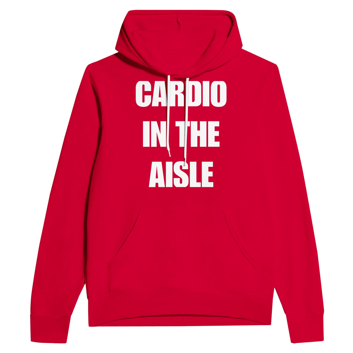 midweight travel hoodie with white Cardio in the Aisle statement print, product view 9