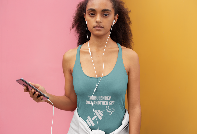 Women's Turbulence racerback tank in Vintage Turquoise - designed by pilots hotel gym