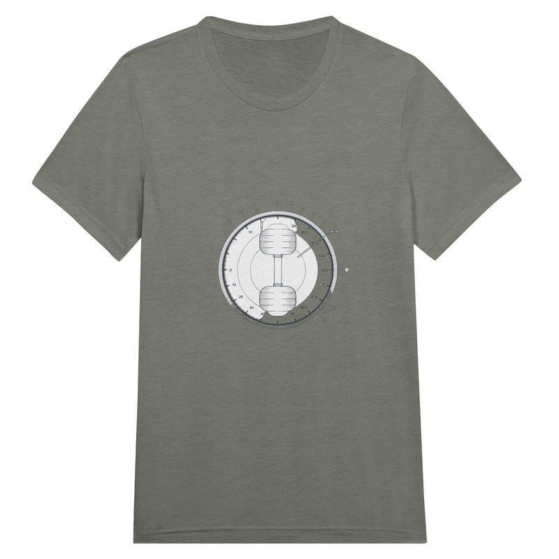 Unisex tee with Elevation Changes, Effort Stays dumbbell and wing design, road-warrior travel fitness apparel by Dumbbells & Hotels