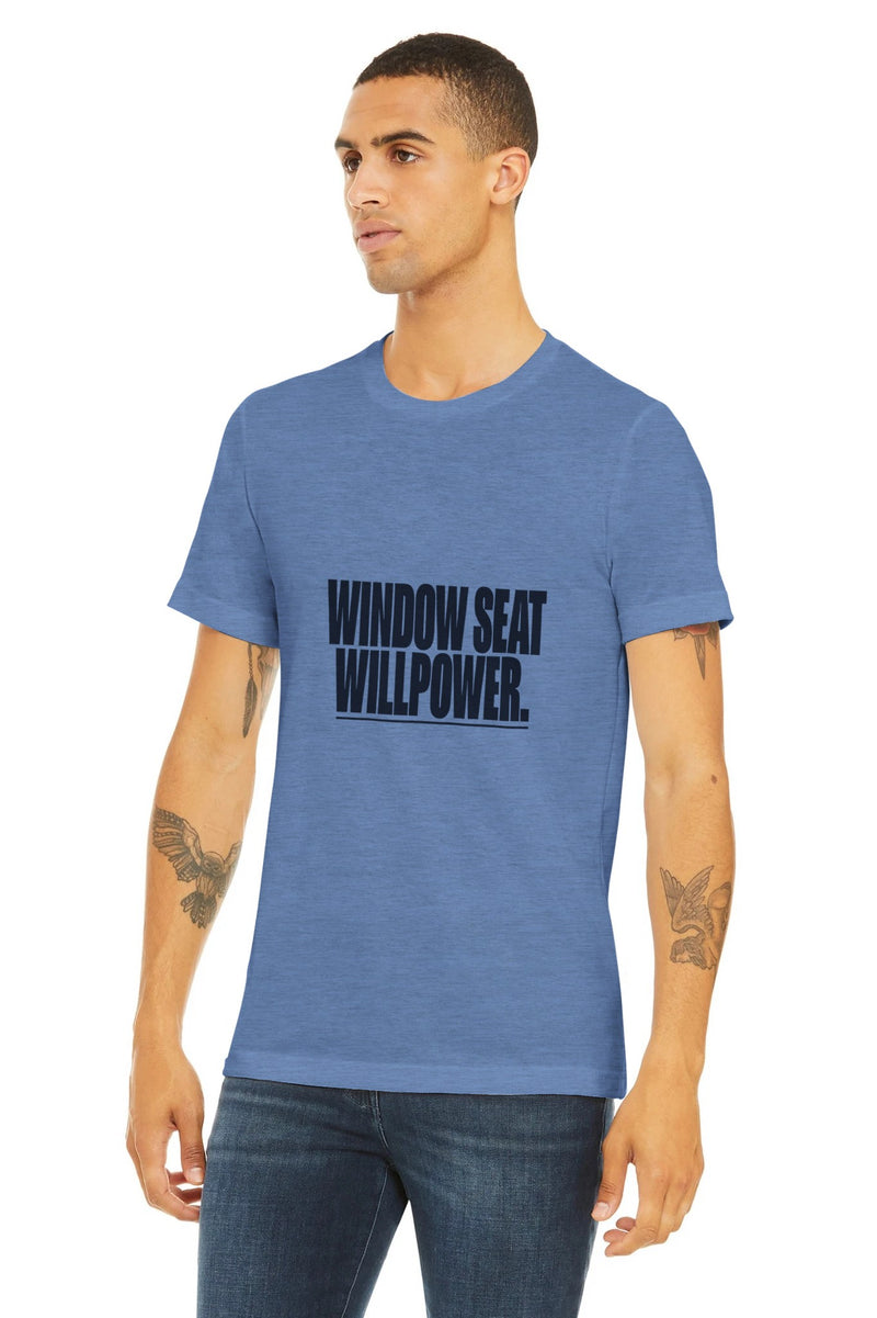 Window Seat Willpower Tee | Dumbbells & Hotels - Window Seat Willpower. design, tee product photo