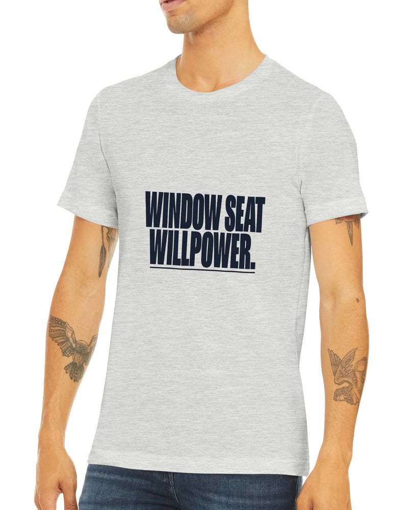 Window Seat Willpower Tee | Dumbbells & Hotels - Window Seat Willpower. design, tee product photo