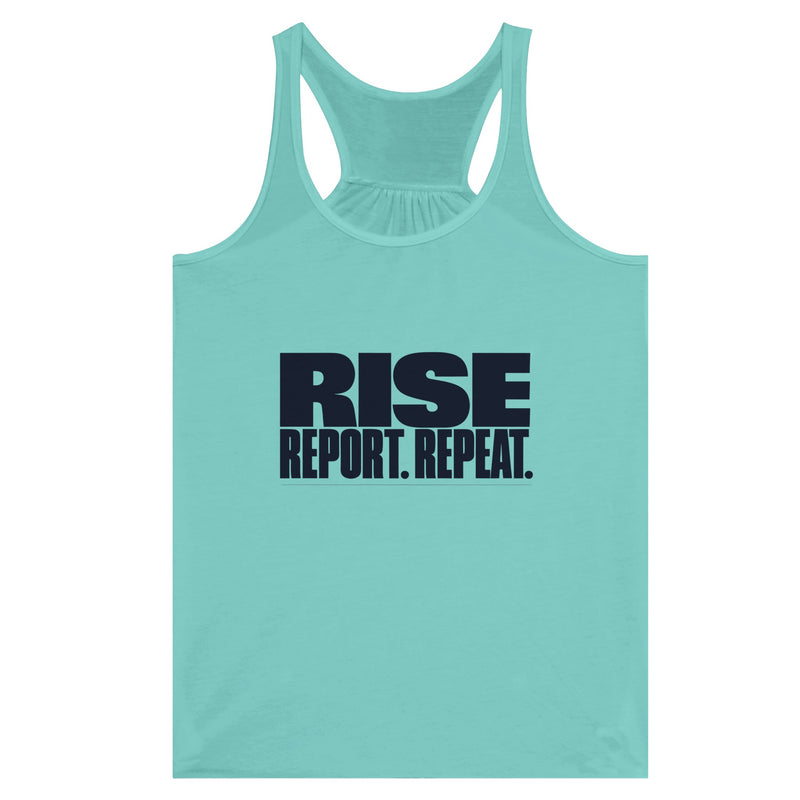 Rise. Report. Repeat. Racerback | Dumbbells & Hotels - Rise. Report. Repeat. design, racerback product photo