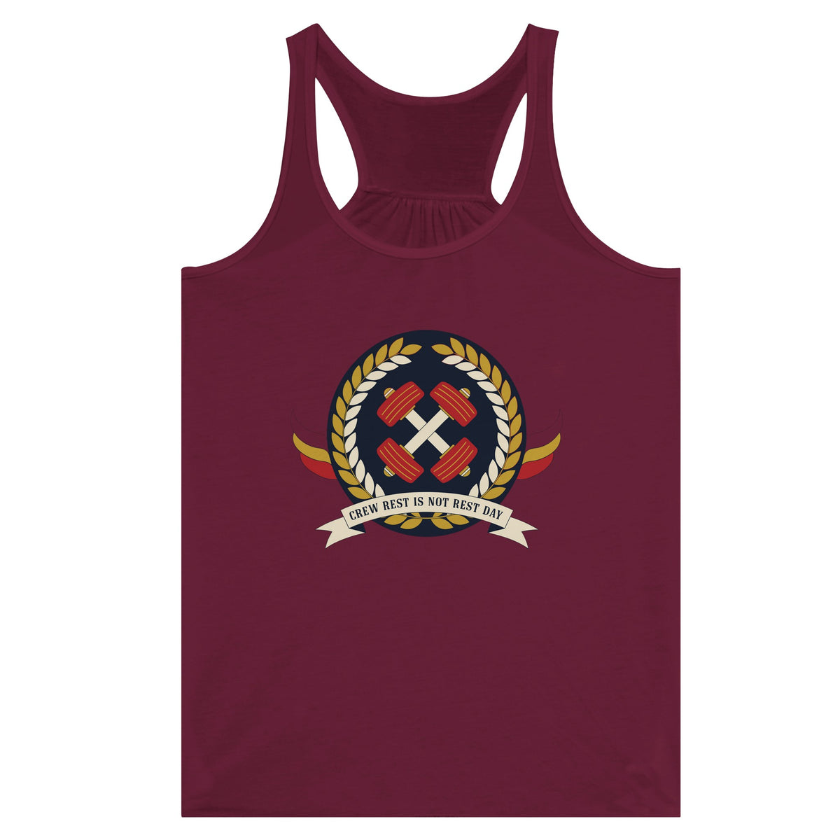 Crew Rest Is Not Rest Day. Racerback | Dumbbells & Hotels - Crew Rest Is Not Rest Day. design, racerback product photo