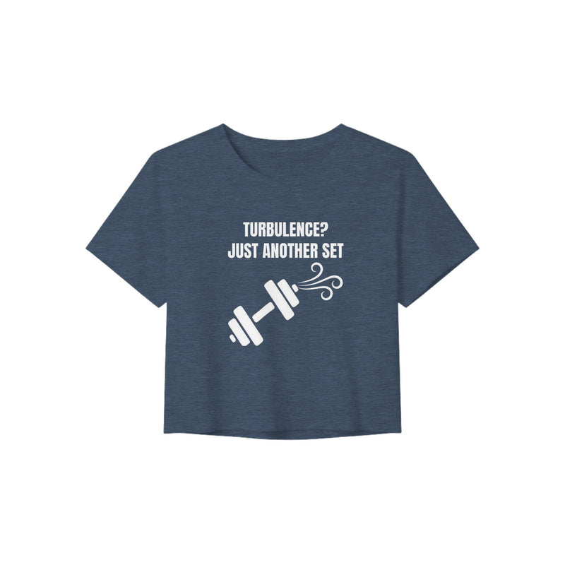 Turbulence? Just Another Set women's travel crop tee by Dumbbells & Hotels — view 4