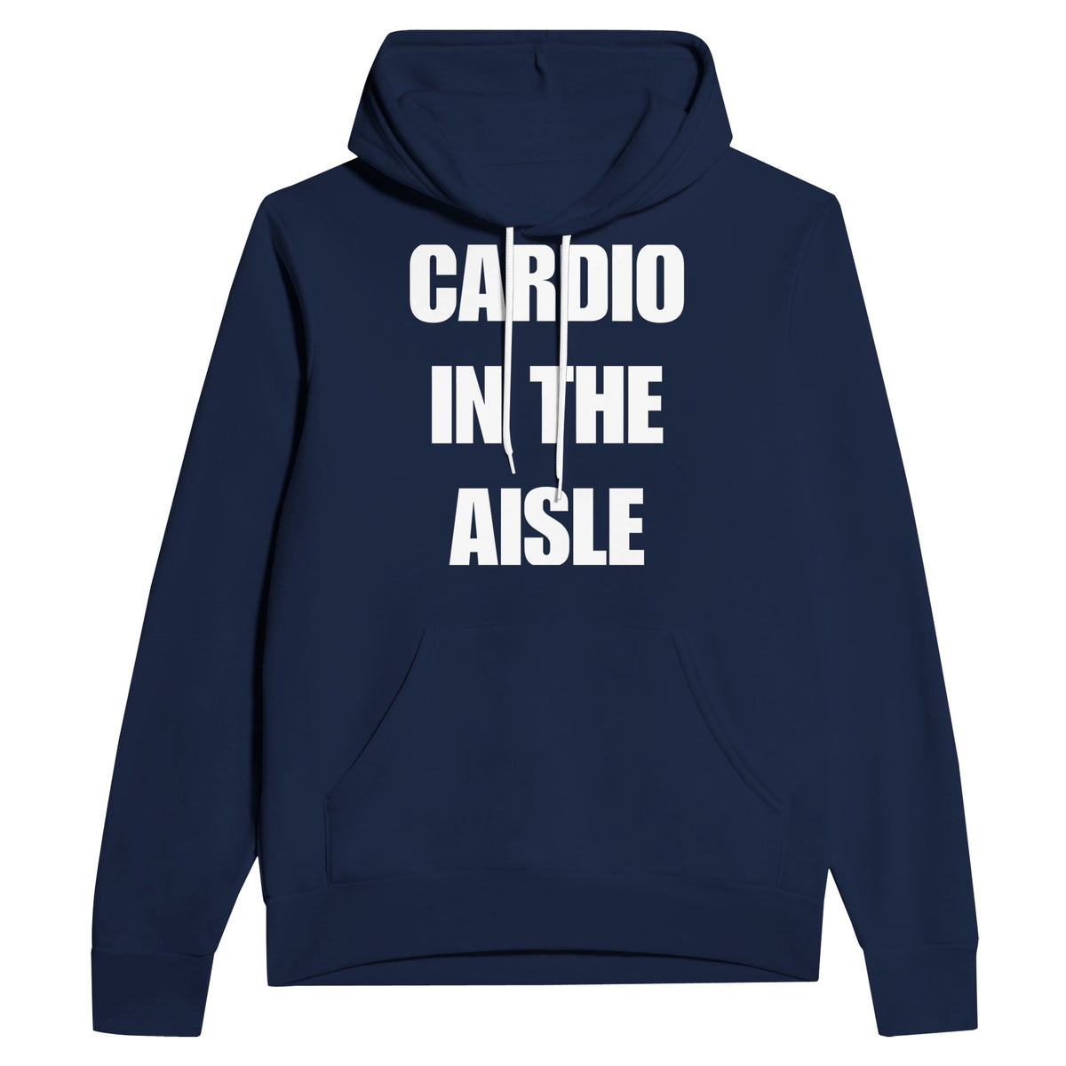 midweight travel hoodie with white Cardio in the Aisle statement print, product view 7