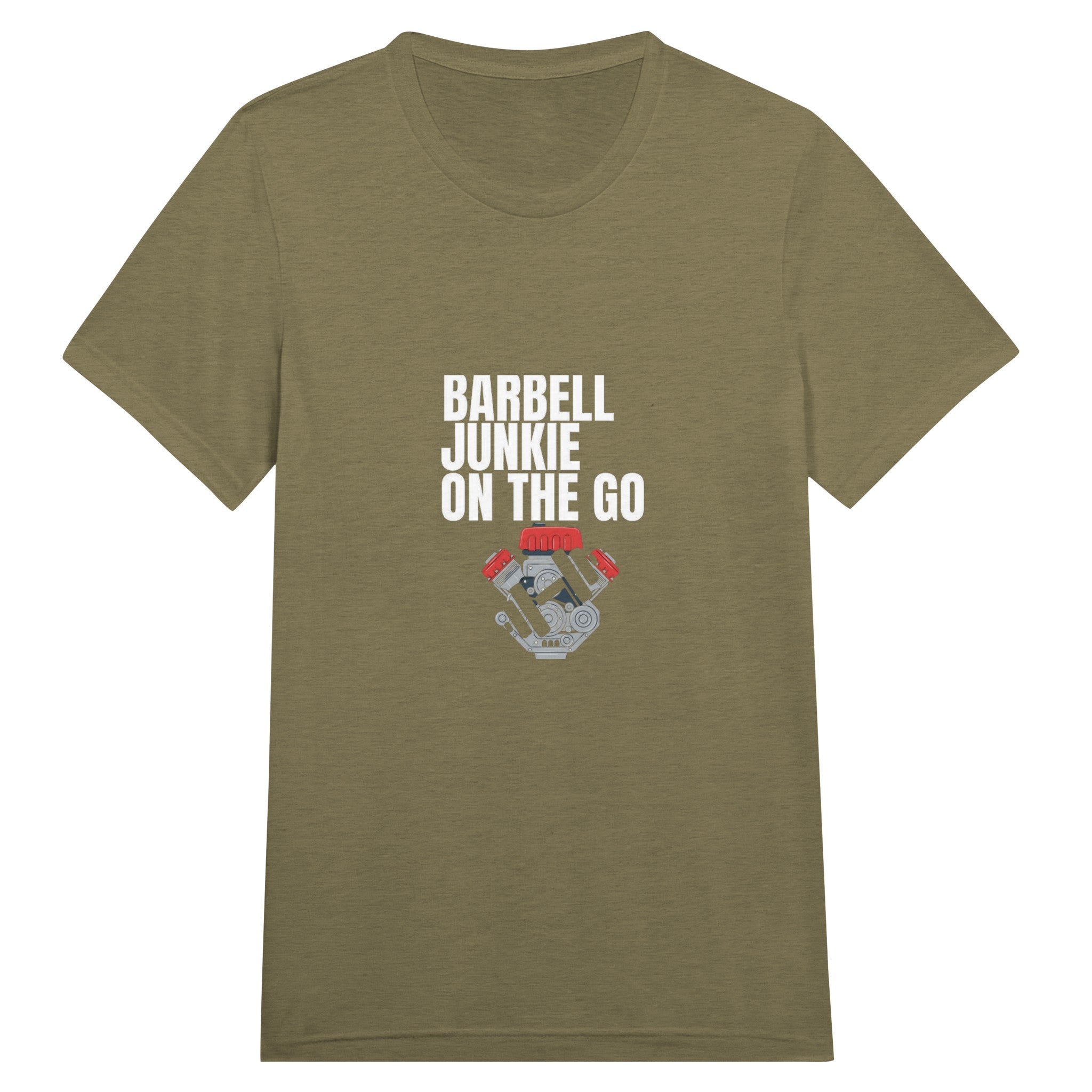 Barbell Junkie on the Go unisex classic travel tee by Dumbbells & Hotels — road warrior gym apparel