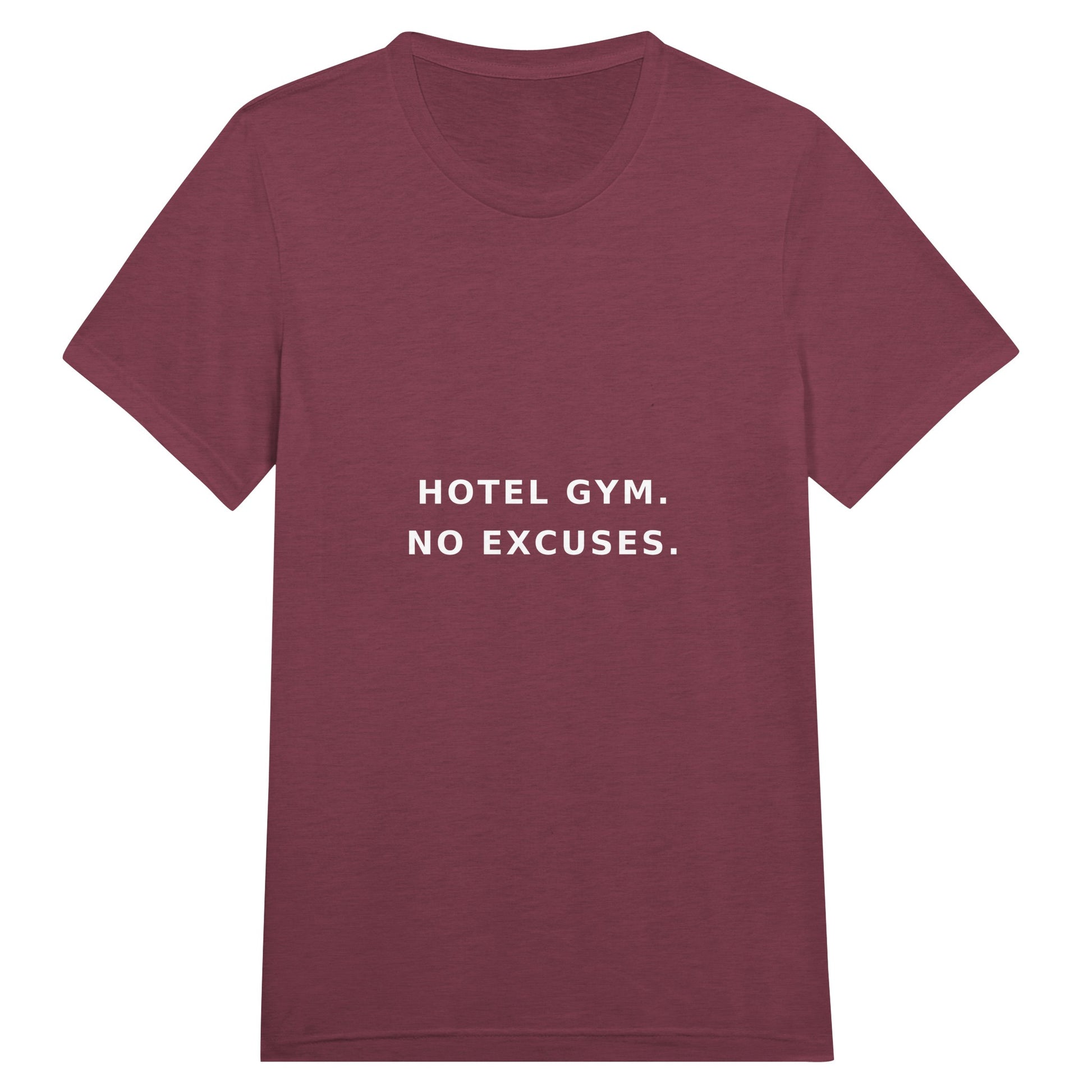unisex triblend travel tee with white Hotel Gym. No Excuses. typography print