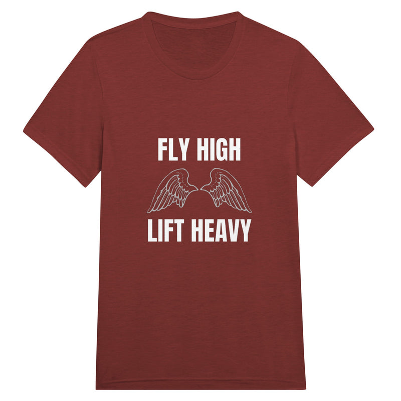 Fly High, Lift Heavy Wingspan Travel Tee in Clay Triblend — technical fit travel tee by Dumbbells & Hotels