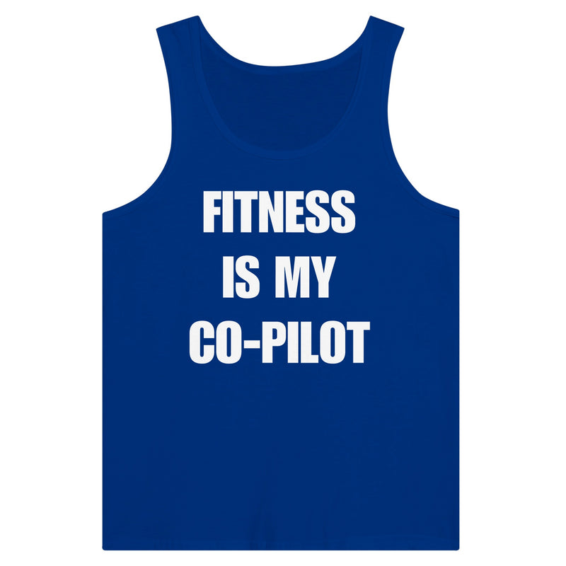 Fitness Is My Co-Pilot premium unisex tank in additional colorway — travel fitness tank, view 4