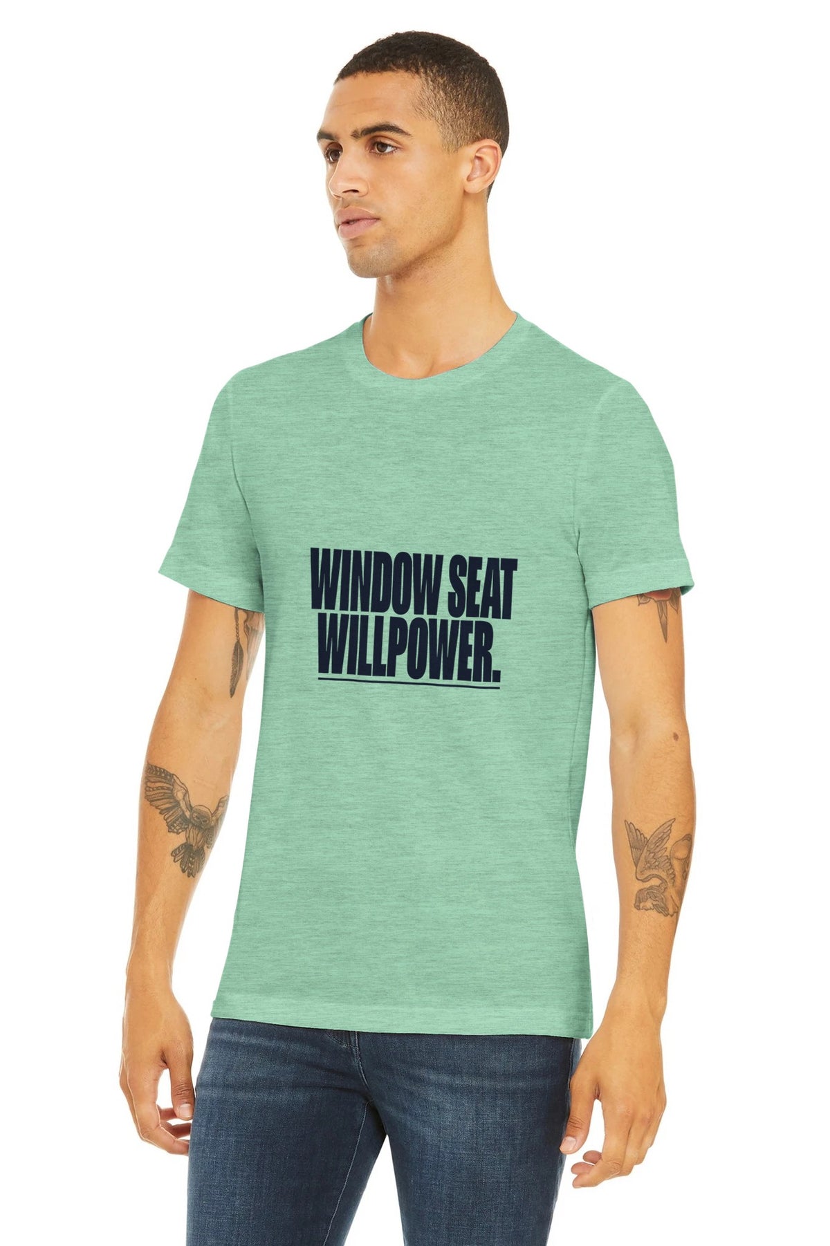 Window Seat Willpower Tee | Dumbbells & Hotels - Window Seat Willpower. design, tee product photo