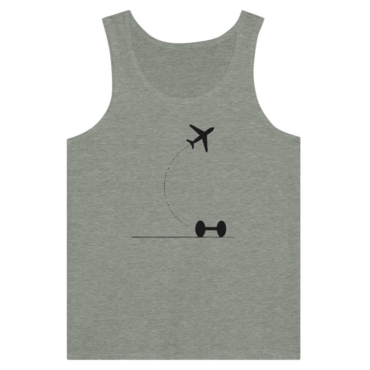 Athletic Heather Hotel Key, Fitness Key travel tank, flight-path dumbbell design