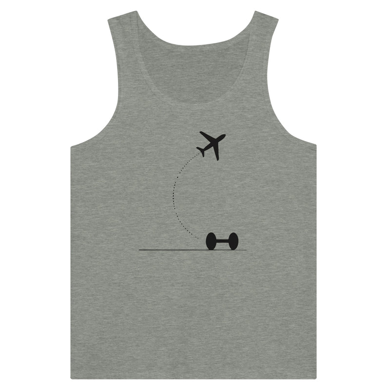 Athletic Heather Hotel Key, Fitness Key travel tank, flight-path dumbbell design