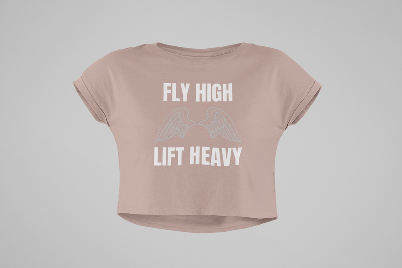 The Layover Crop Top Fly High Edition in Hazy Pink — women's travel crop top with Fly High Lift Heavy design by Dumbbells and Hotels | pilot-designed travel activewear