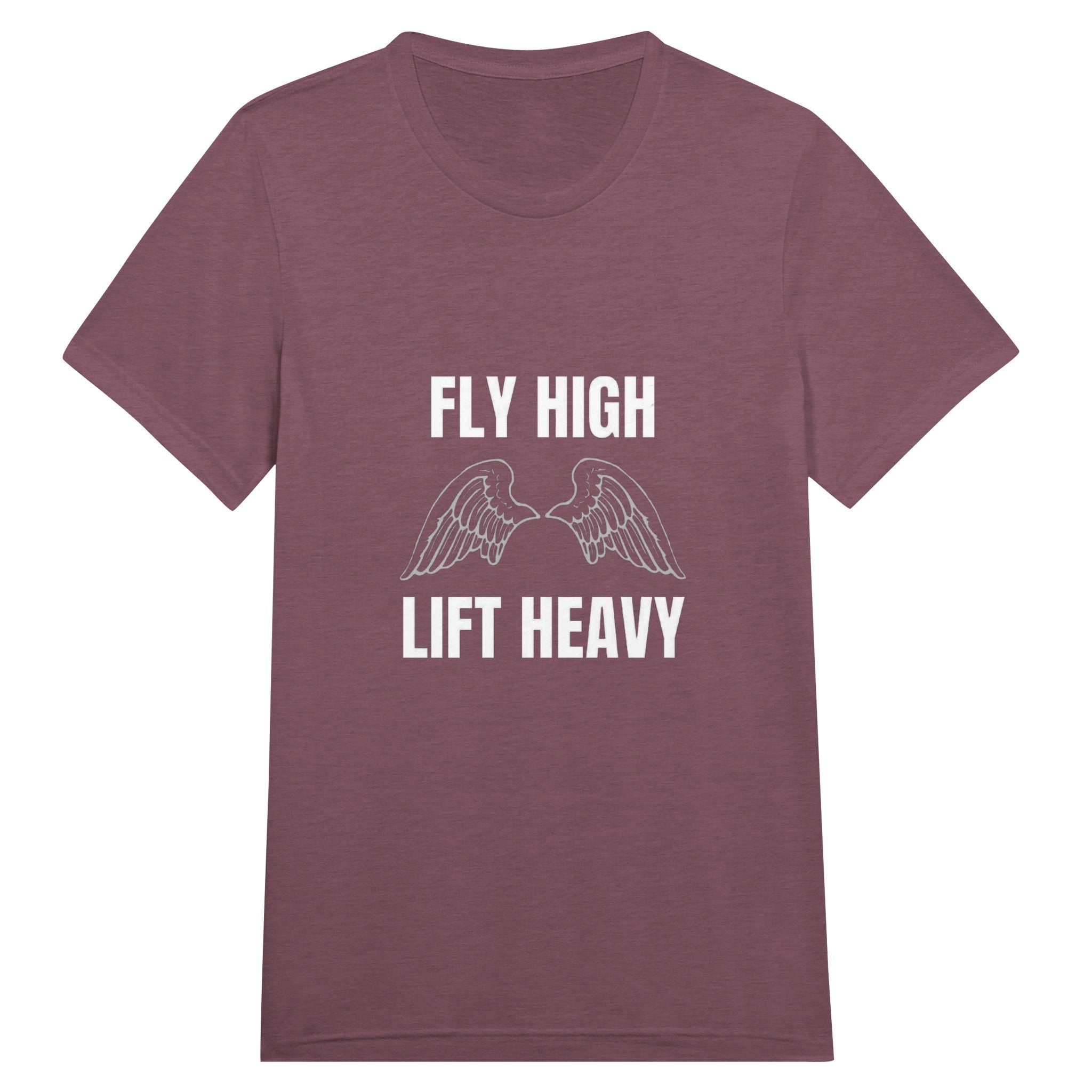 Fly High, Lift Heavy Wingspan Travel Tee in Maroon Triblend — pilot-designed travel tee by Dumbbells & Hotels