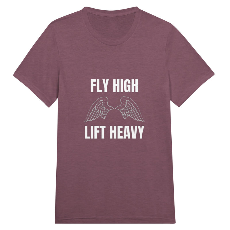 Fly High, Lift Heavy Wingspan Travel Tee in Maroon Triblend — pilot-designed travel tee by Dumbbells & Hotels