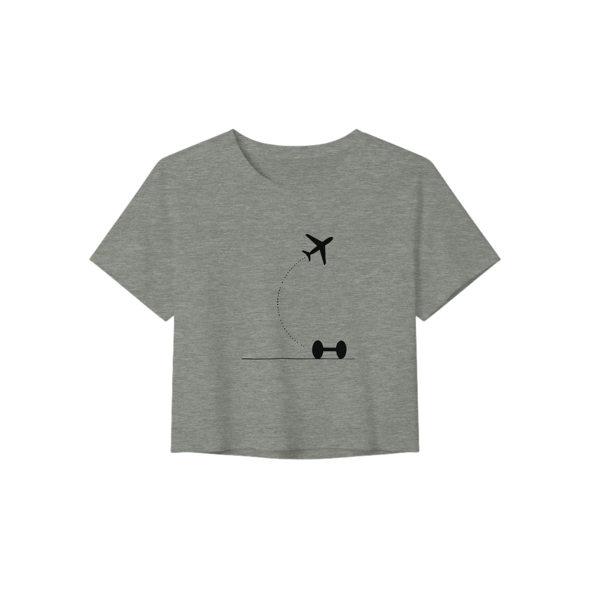 Athletic Heather Hotel Key, Fitness Key cropped tee, flight-path dumbbell design