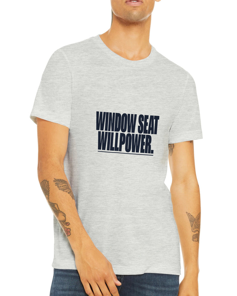 Window Seat Willpower Tee | Dumbbells & Hotels - Window Seat Willpower. design, tee product photo