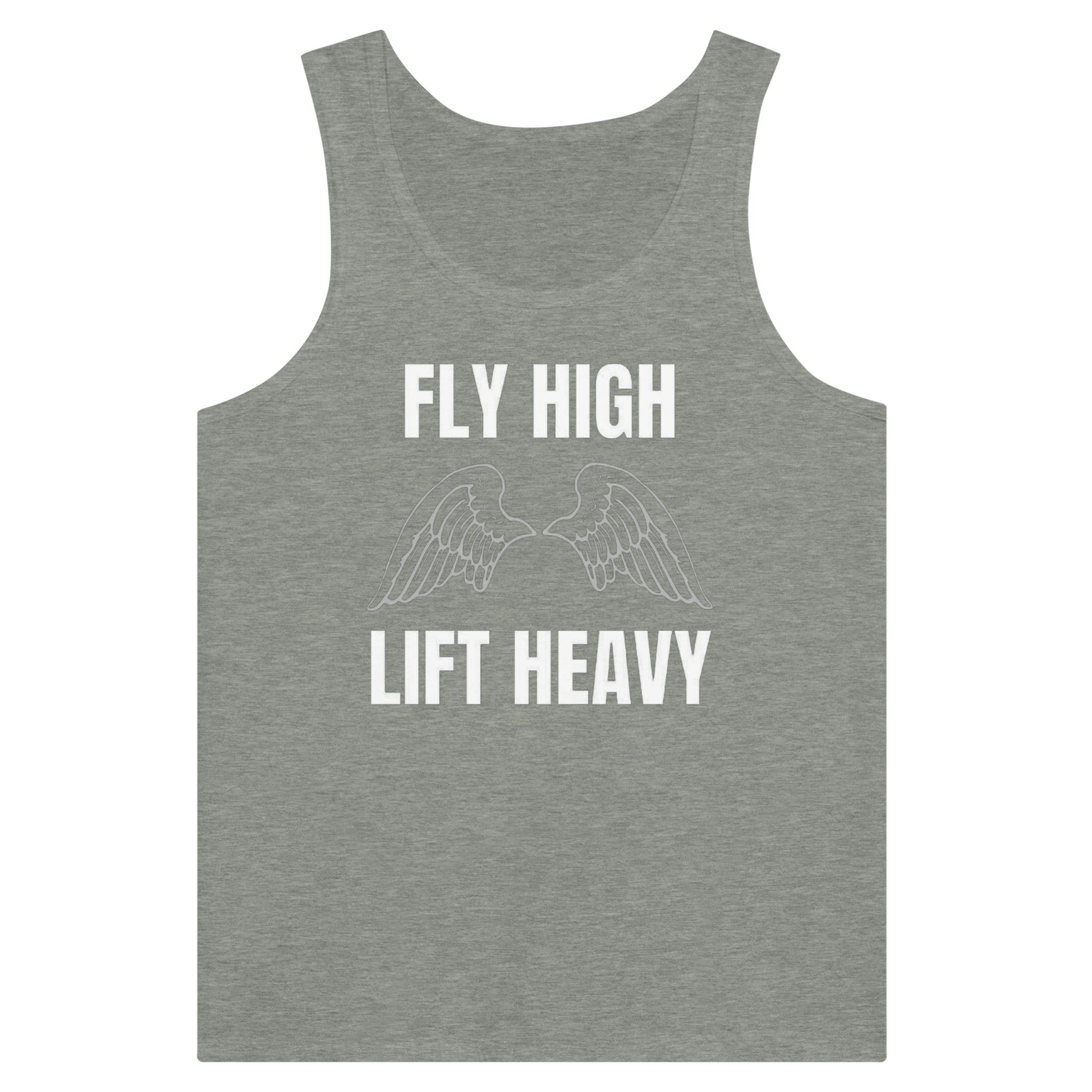 premium travel tank with white Fly High Lift Heavy wingspan print — Dumbbells & Hotels