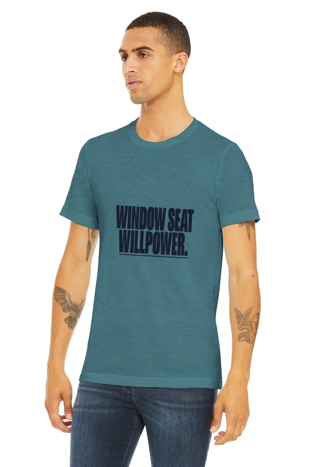 Window Seat Willpower Tee | Dumbbells & Hotels - Window Seat Willpower. design, tee product photo