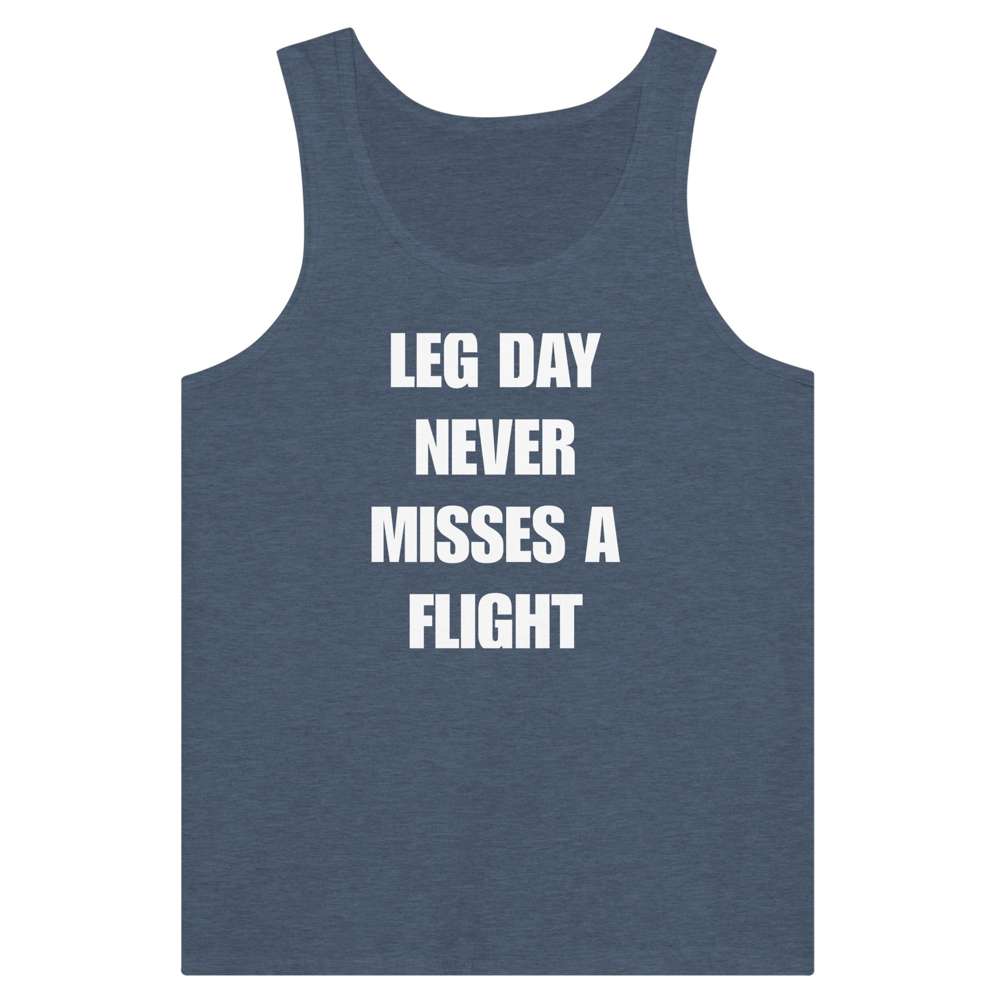 men's travel tank with white Leg Day Never Misses a Flight print on dark fabric, product view 14