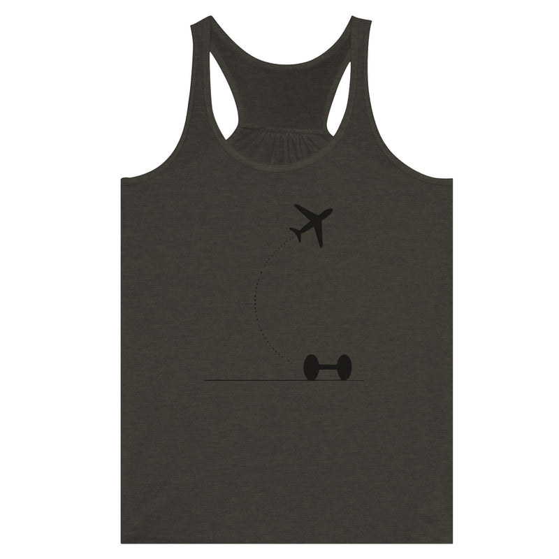 Hotel Key, Fitness Key design on Black Heather women's racerback tank top - Dumbbells & Hotels