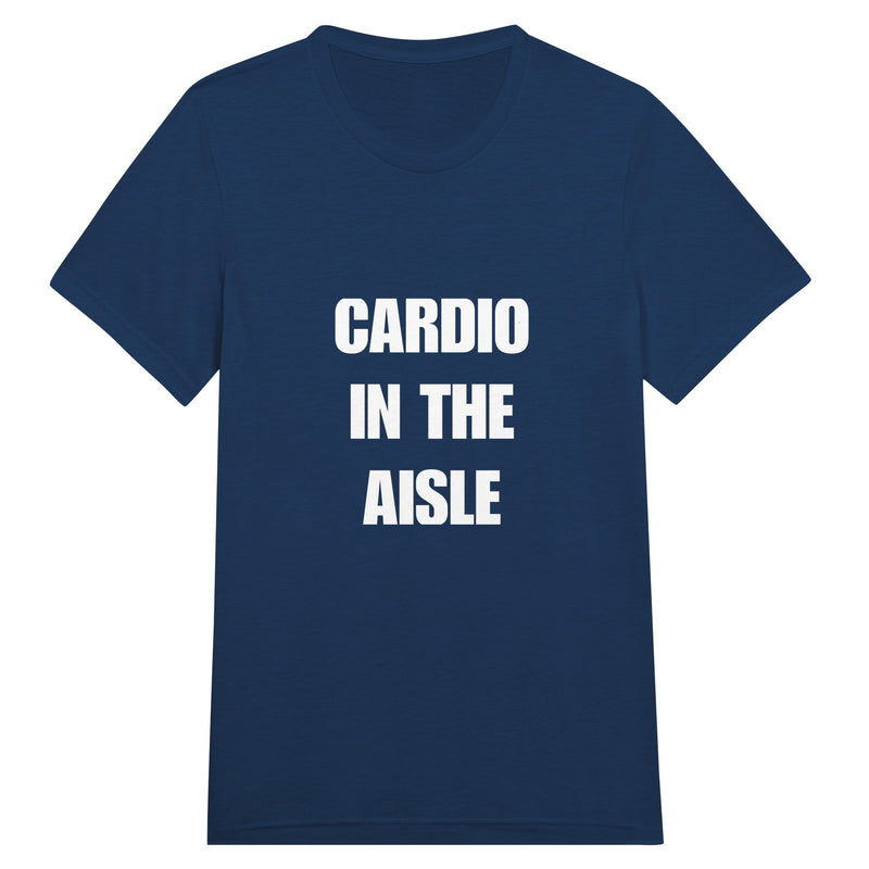 Cardio in the Aisle travel workout tee — flight-tested tri-blend designed by pilots for road warriors who never skip hotel gym day | Dumbbells & Hotels