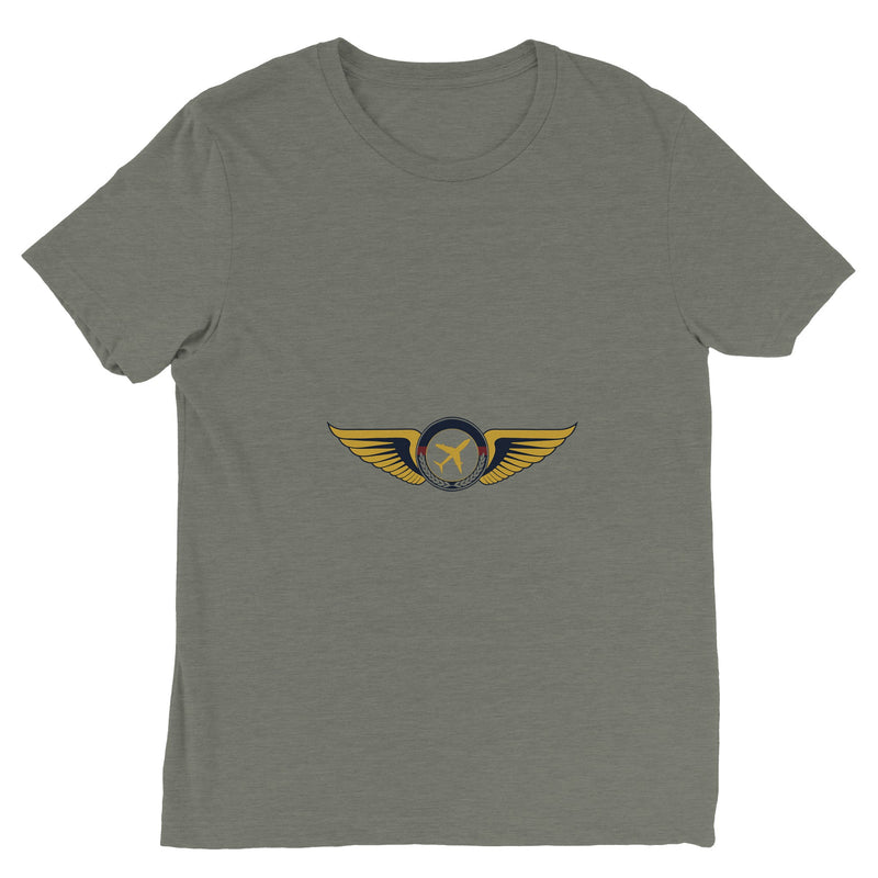 Aviator Wings flight-tested travel tee, front view 16 — Dumbbells & Hotels