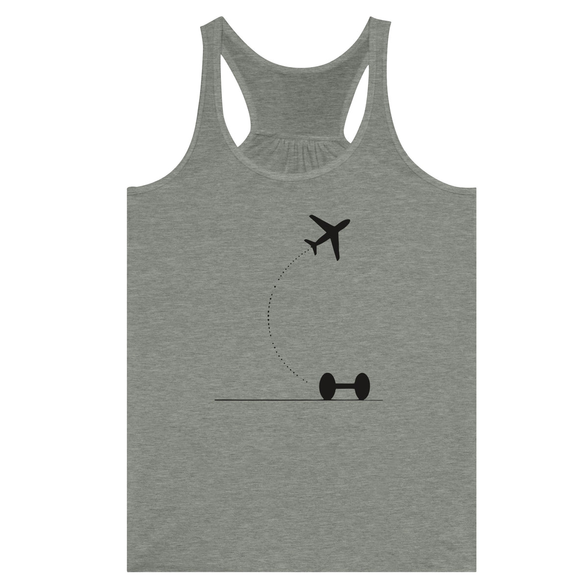 Hotel Key, Fitness Key design on Athletic Heather women's racerback tank top - Dumbbells & Hotels
