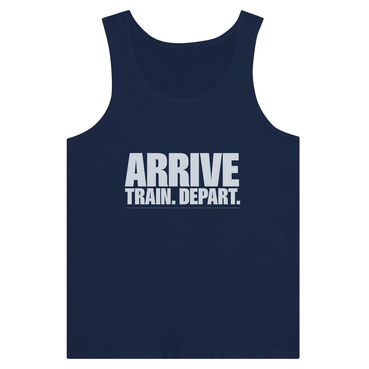 Arrive. Train. Depart. Tank | Dumbbells & Hotels - Arrive. Train. Depart. design, tank product photo