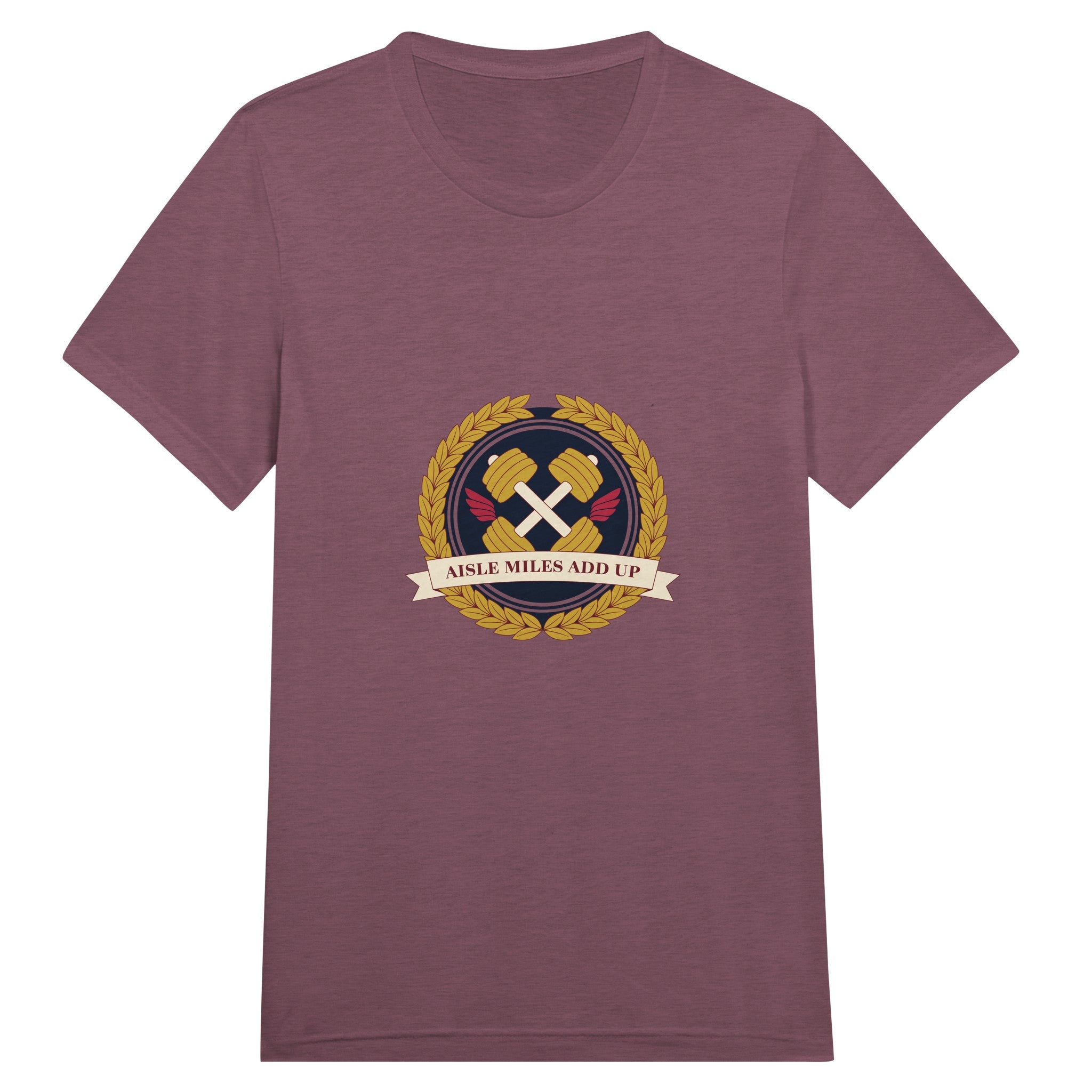 Aisle Miles Add Up frequent flyer travel tee, detail view 6 — Dumbbells & Hotels