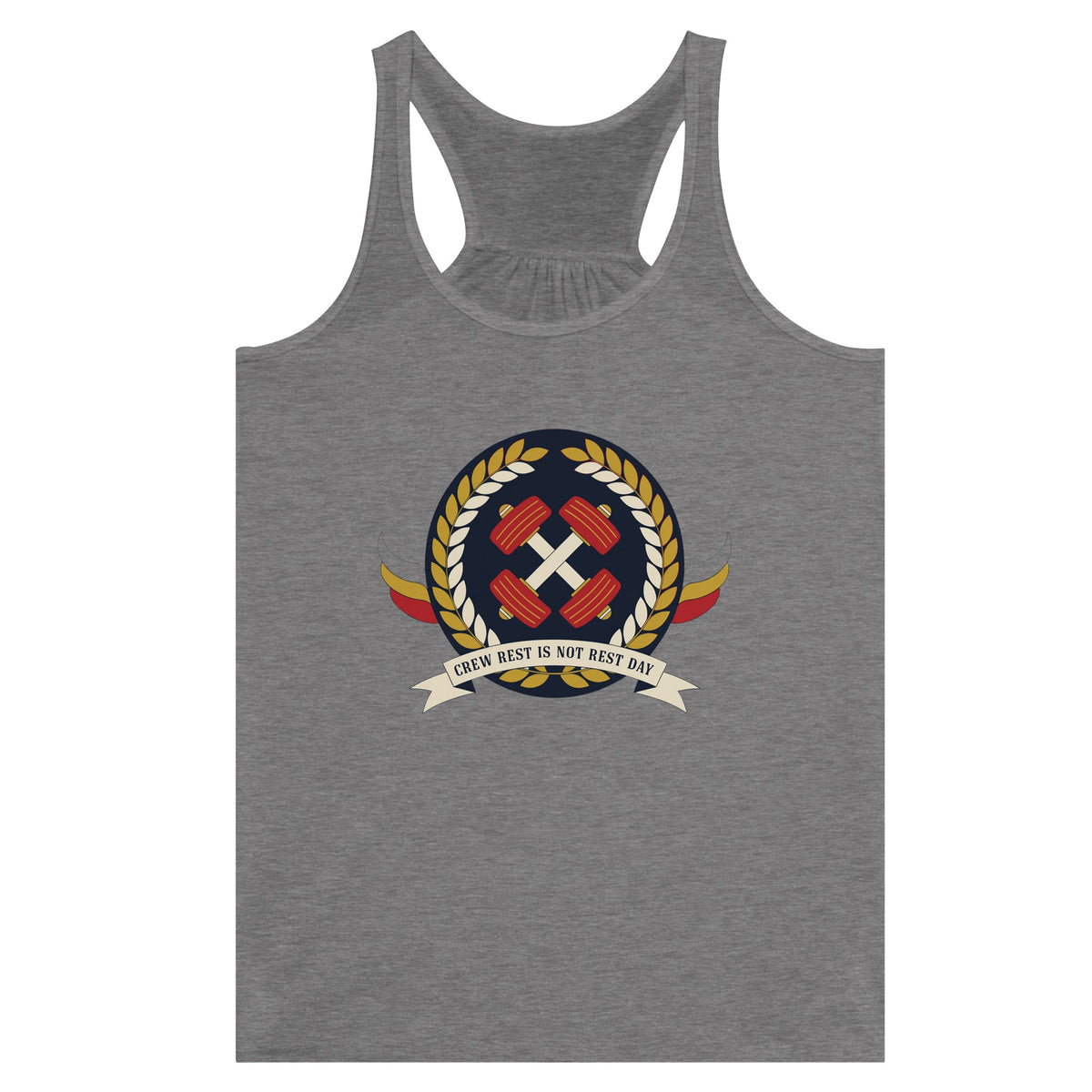 Crew Rest Is Not Rest Day. Racerback | Dumbbells & Hotels - Crew Rest Is Not Rest Day. design, racerback product photo