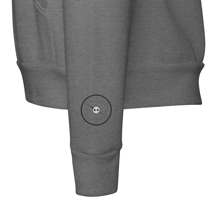 Bedside Manner Barbell Manner hoodie lifestyle shot, veteran-founded travel fitness brand