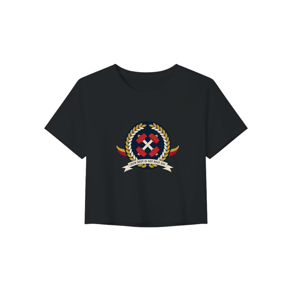 Crew Rest Is Not Rest Day. Crop Tee | Dumbbells & Hotels - Crew Rest Is Not Rest Day. design, crop tee product photo