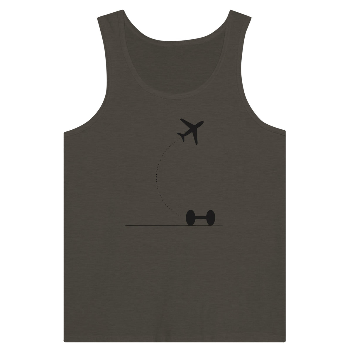 Triblend Black Heather Hotel Key, Fitness Key travel tank, flight-path dumbbell design