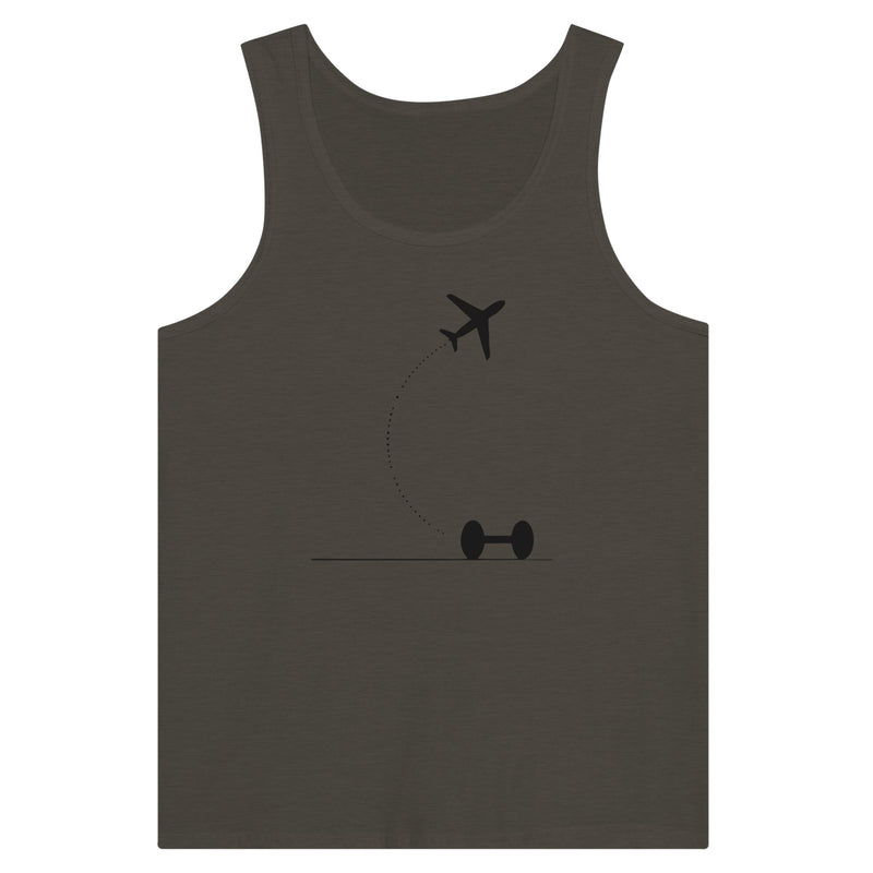 Triblend Black Heather Hotel Key, Fitness Key travel tank, flight-path dumbbell design