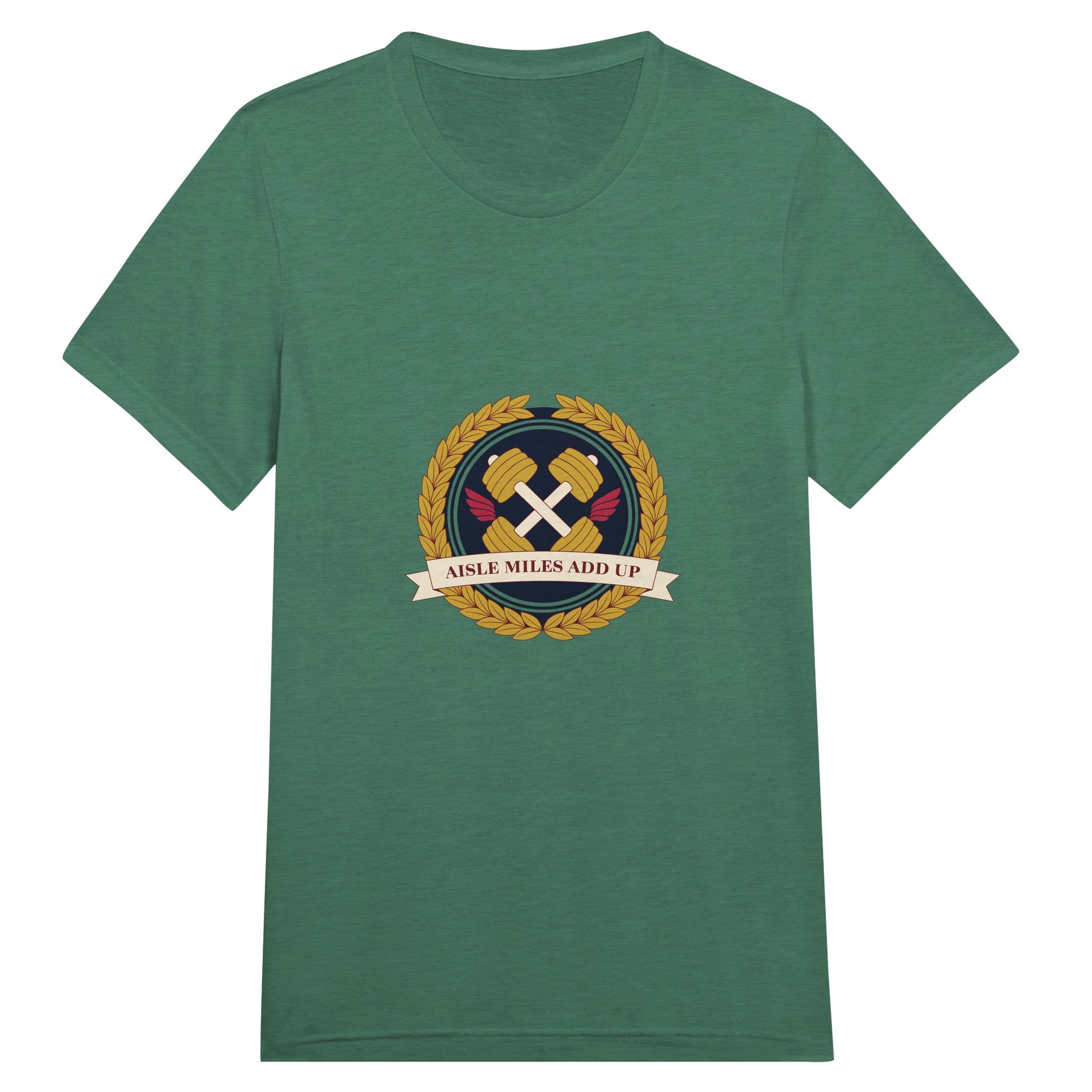 Aisle Miles Add Up frequent flyer travel tee, flat lay 8 — Dumbbells & Hotels
