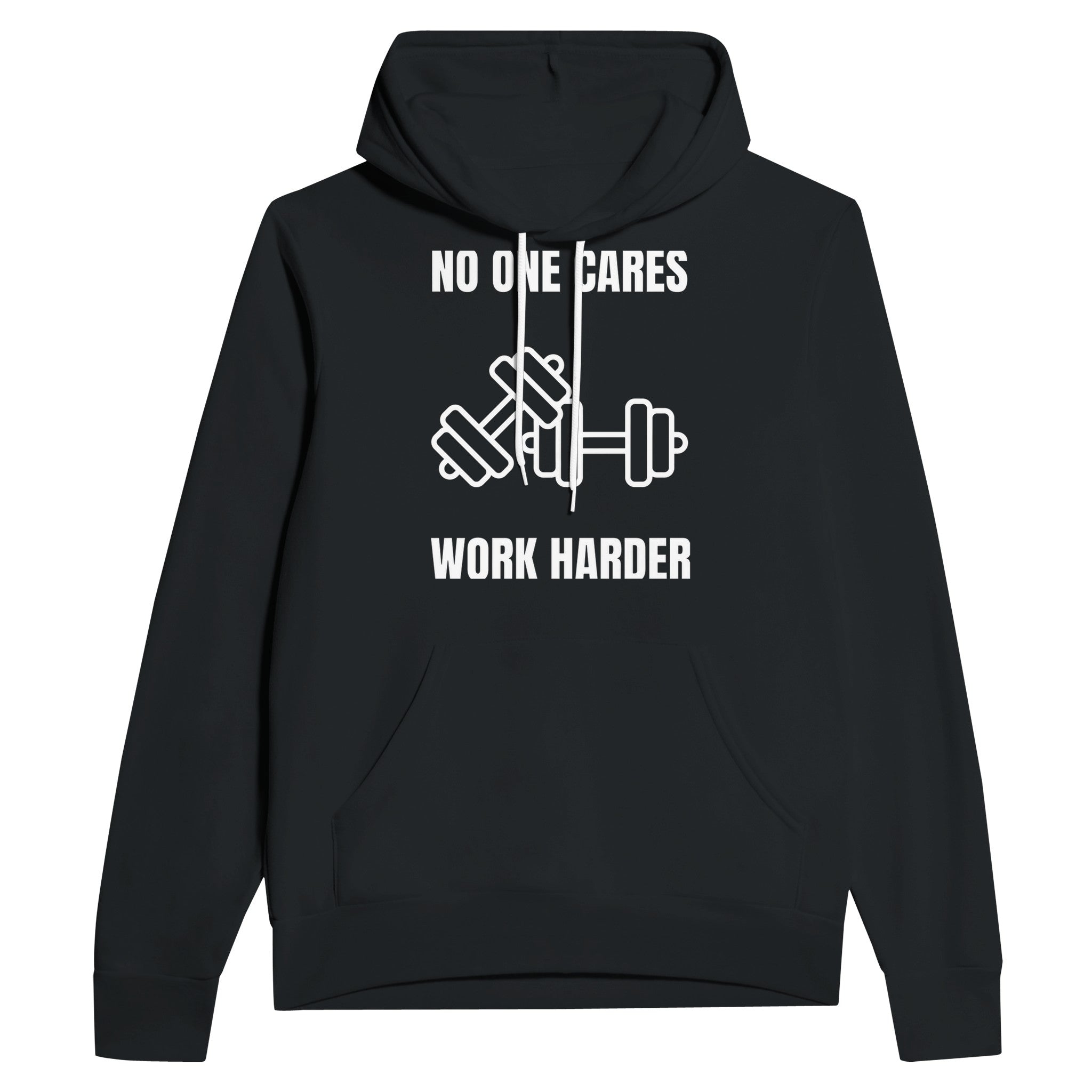 No One Cares. Work Harder sponge fleece hoodie — wrinkle-resistant gear that packs flat for the carry-on | Dumbbells & Hotels