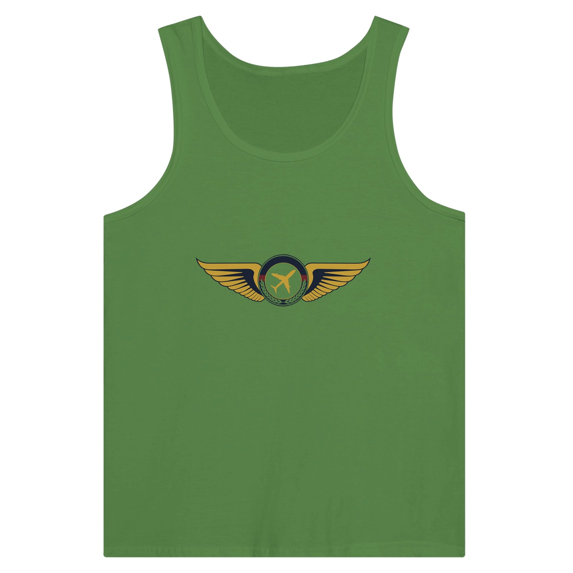 Aviator Wings unisex premium travel tank top, detail view 5 — Dumbbells & Hotels