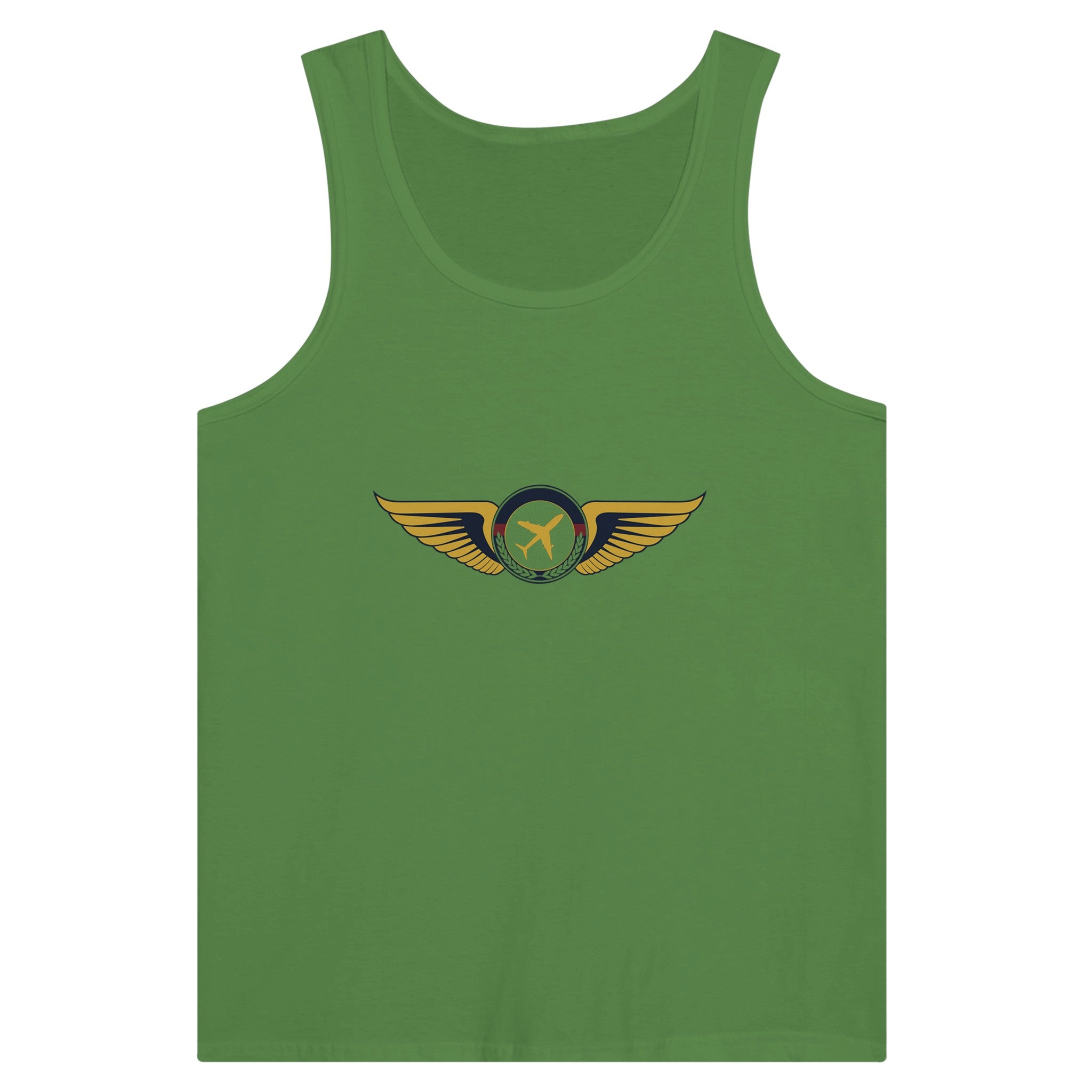 Aviator Wings unisex premium travel tank top, detail view 5 — Dumbbells & Hotels